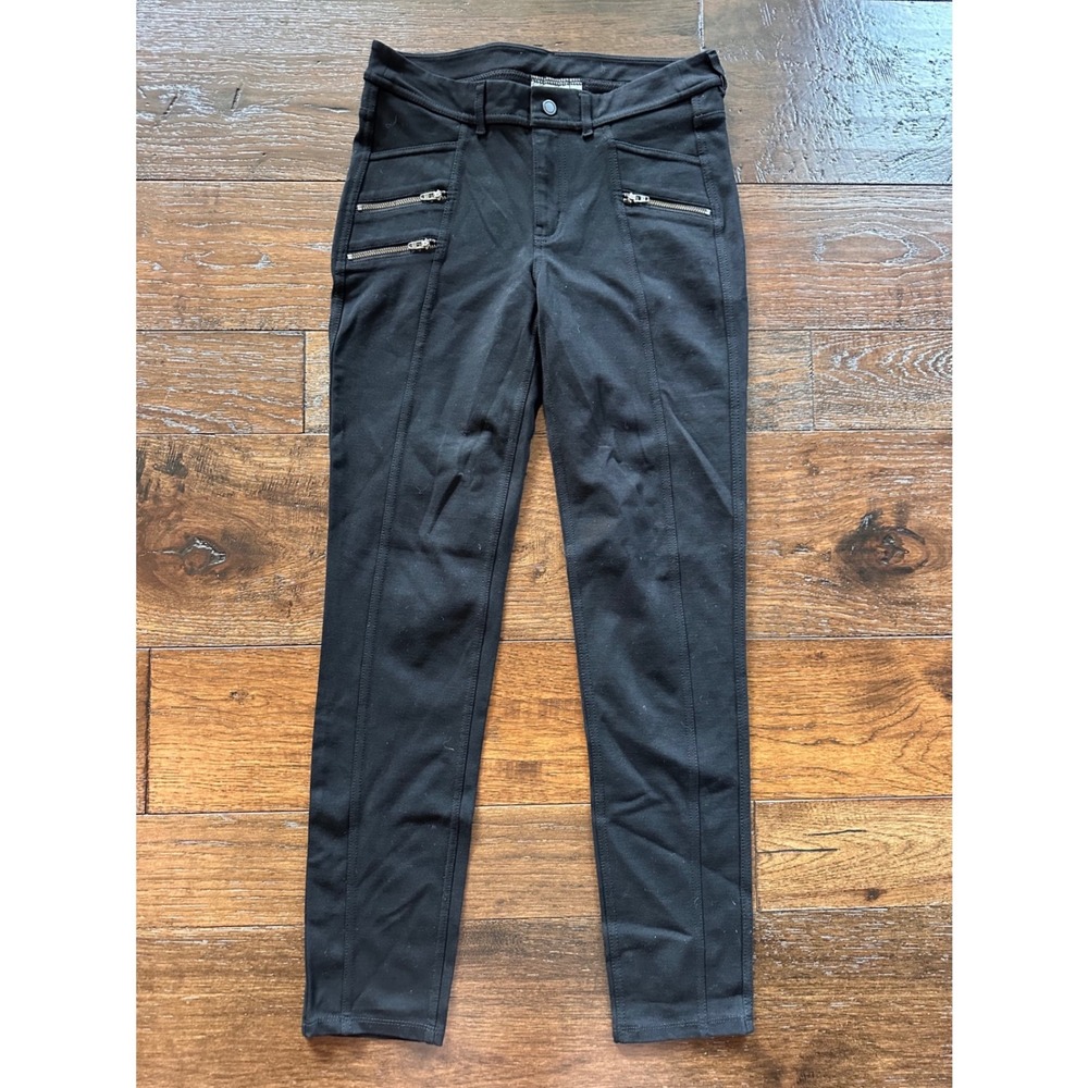 Athleta Black Moto Zip Skinny Pants Womens 4 Stretch Rayon Blend RN 54023